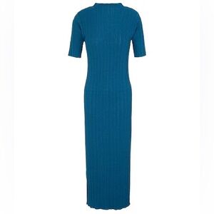 8 by Yoox Viscose Knit Pleaded S/Sleeve Midi Dress in Deep Teal Size Medium